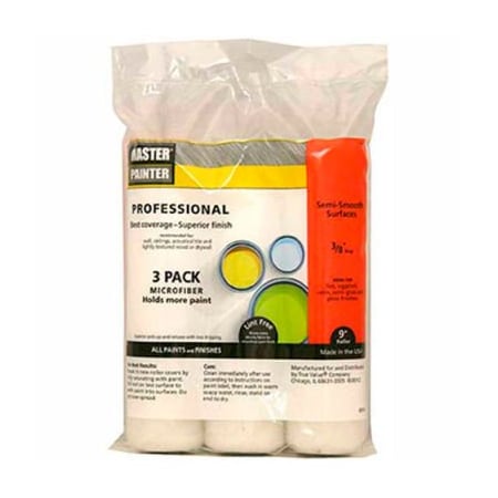 General Paint Master Painter 9" Professional Roller Cover, 3/8" Nap, Woven, Semi Smooth, 3 Pack - 190915